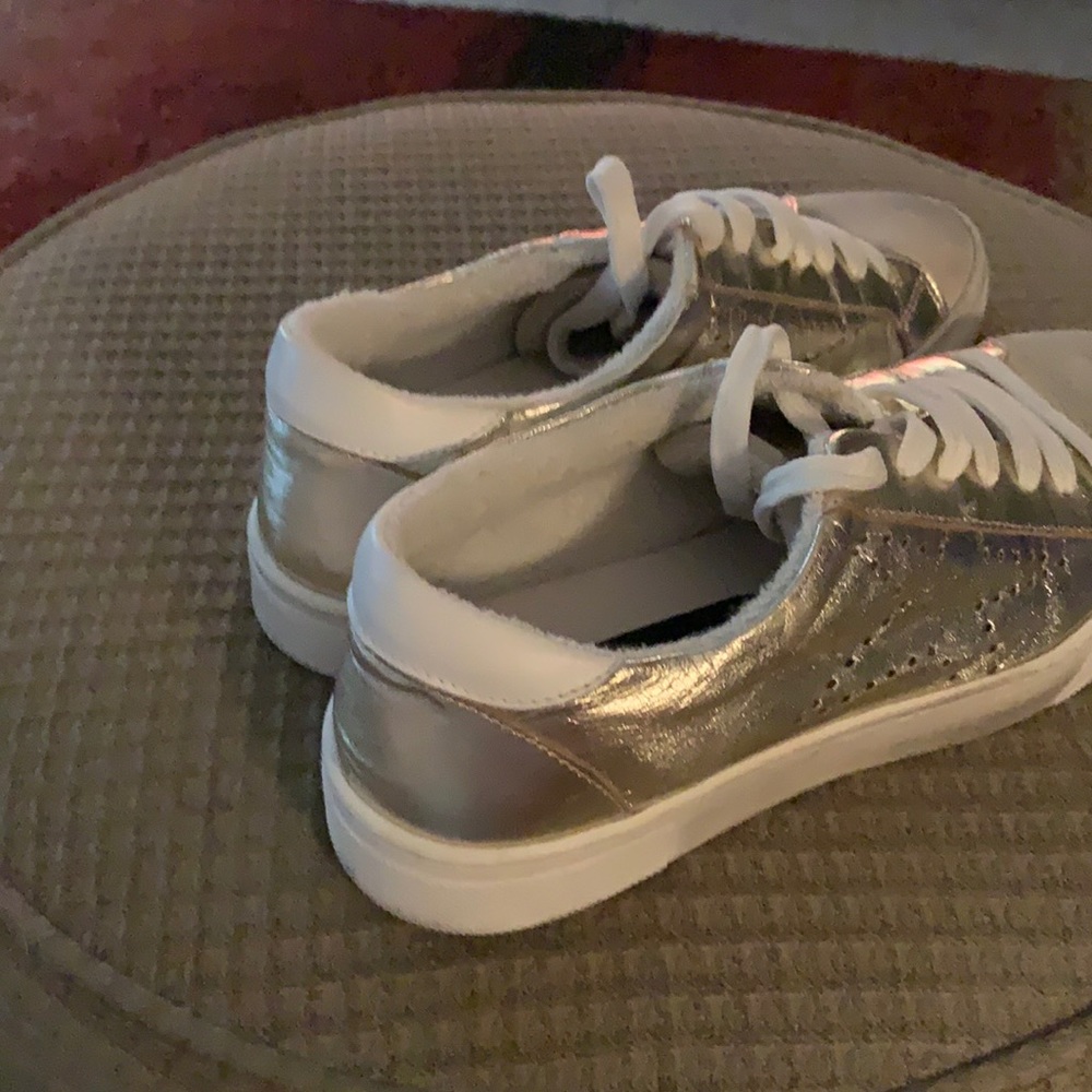Shoes, gold and tans with suede toes